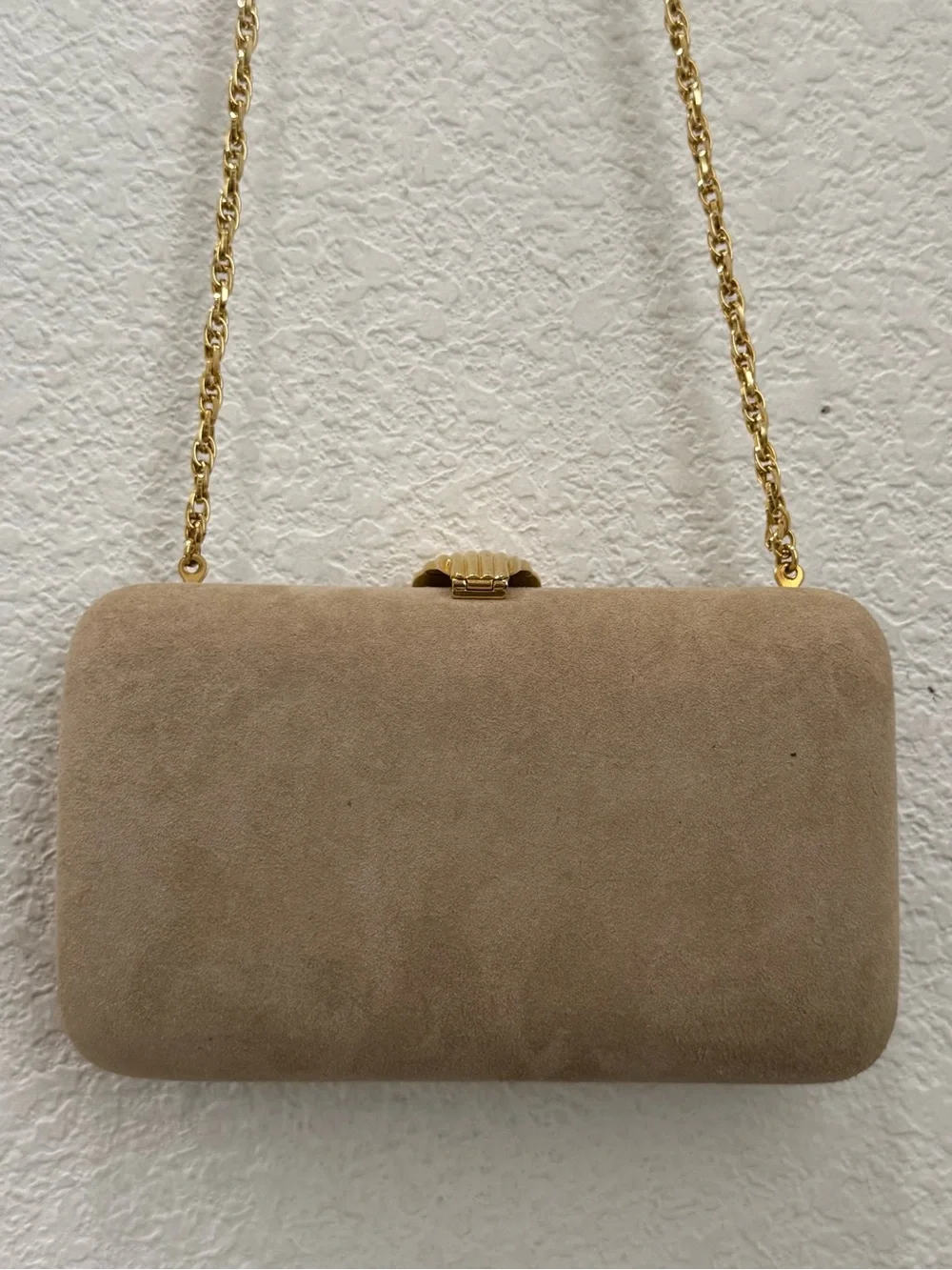 Vintage RODO Beige Suede Leather Hard Case Structured Clutch Crossbody Bag